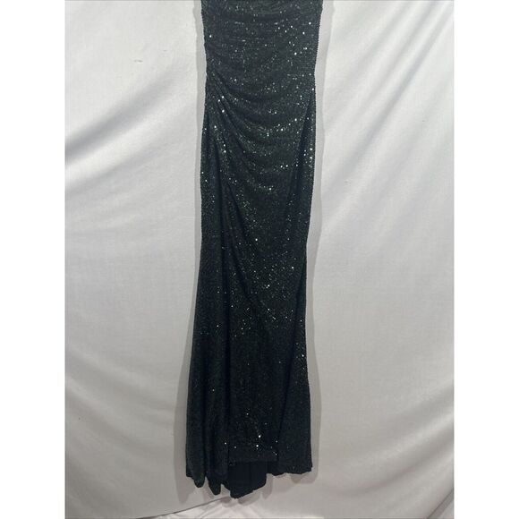 NEW $398 La Femme [ 4 ] V Neck Sequin Sleeveless‎ Gown Dark emerald Green - Picture 11 of 15